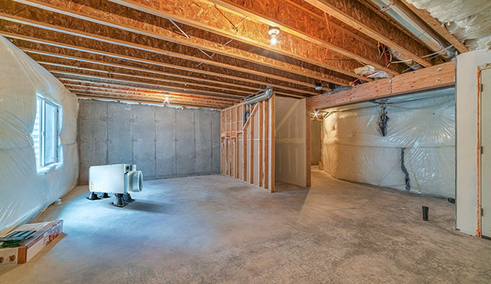 An installed dehumidifier in basement
