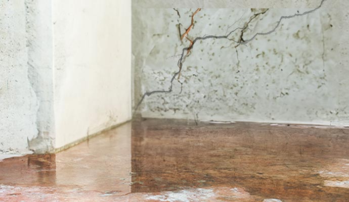 Basement cracked wall leaking water