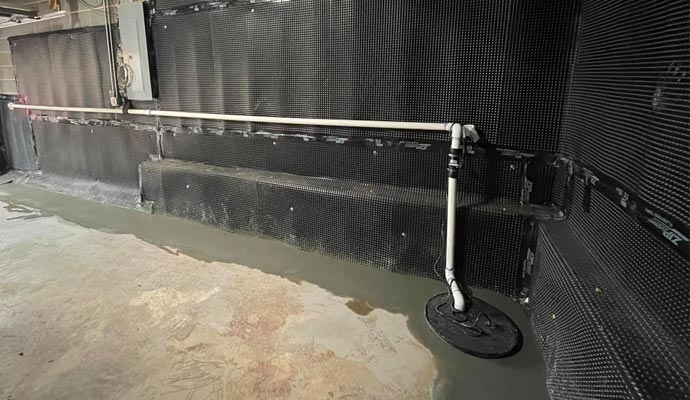 Sump pump with cavity drain membrane