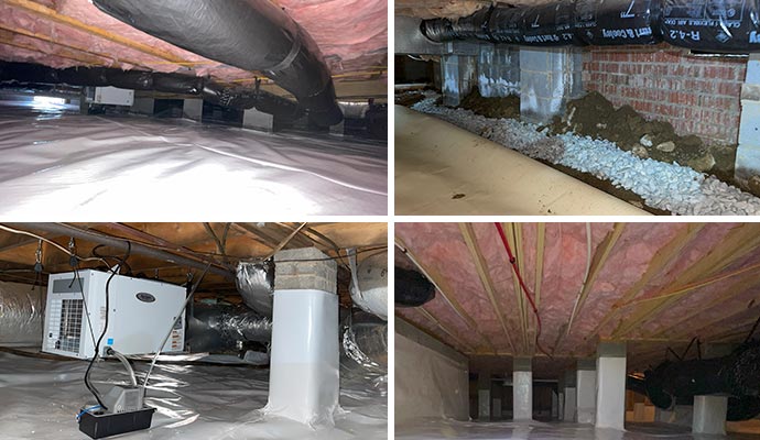 Collage of different types of crawlspace services. Collage of different types of crawlspace services.