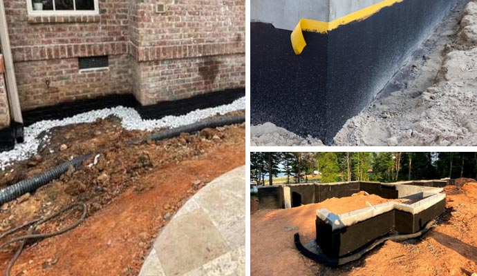 Collage of exterior foundation foundation wall waterproofed foundation