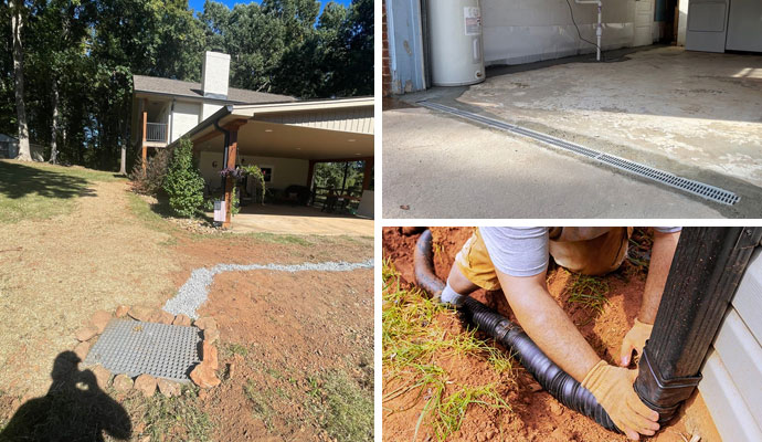 Collage of french entryway drainage and downspout extension installation service