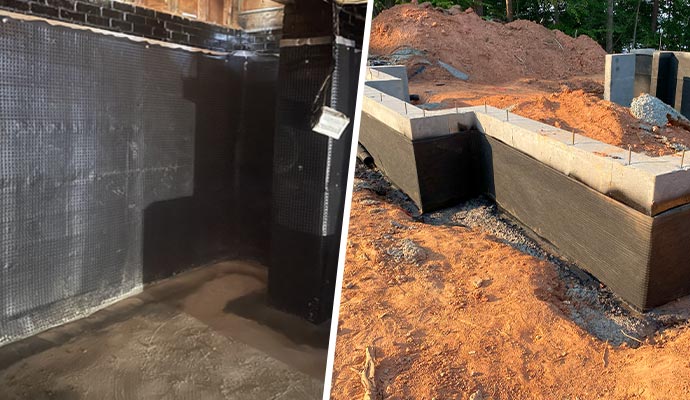Collage of waterproofed and repaired foundation services.