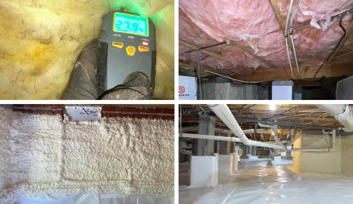 a collage demonstrating crawls space encapsulation installation