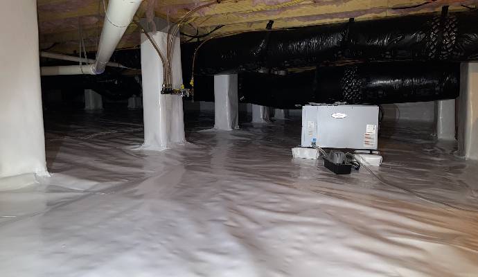 Crawlspace Encapsulation With Moisture Barrier Installation To Prevent Mold, Pests, and Humidity
