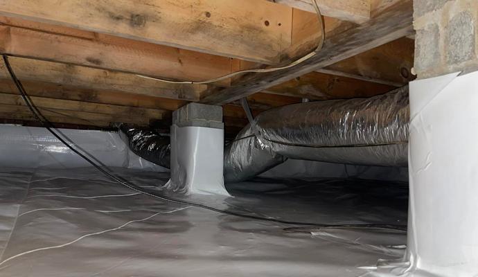 Wooden beams in crawl space