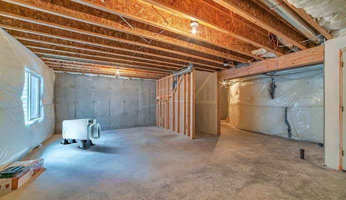 Dehumidifier installed in basement.