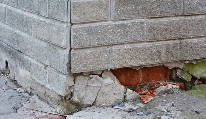 Severely damaged foundation wall in home