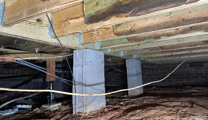 Interior of a dirty crawl space