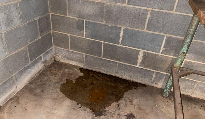 Water leaking in basement corner.