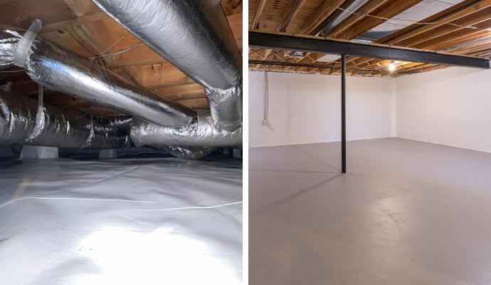 Collage of crawl space and basement waterproofing