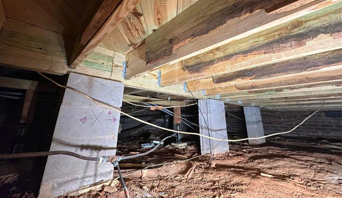 Messy crawl space structural piers