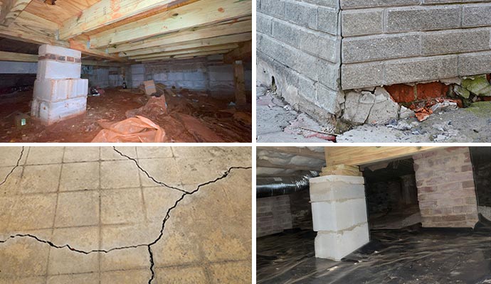 Collage of foundation damage and repairs