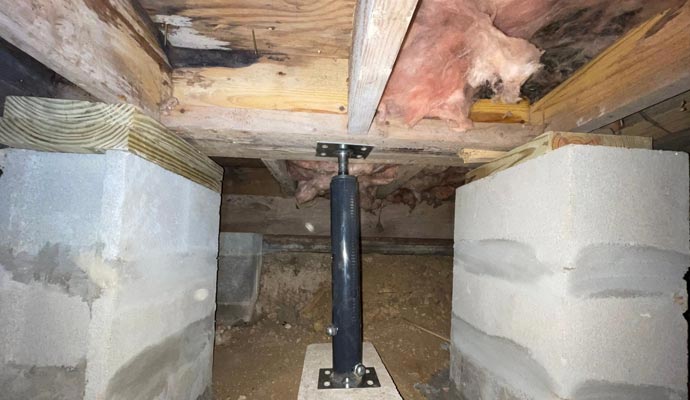 Foundation repair with a new concrete pier.
