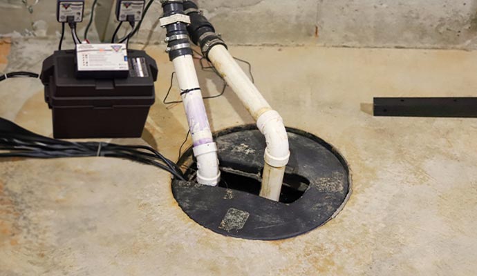 An installed sump pump discharge line