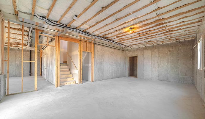 Waterproofed basement interior